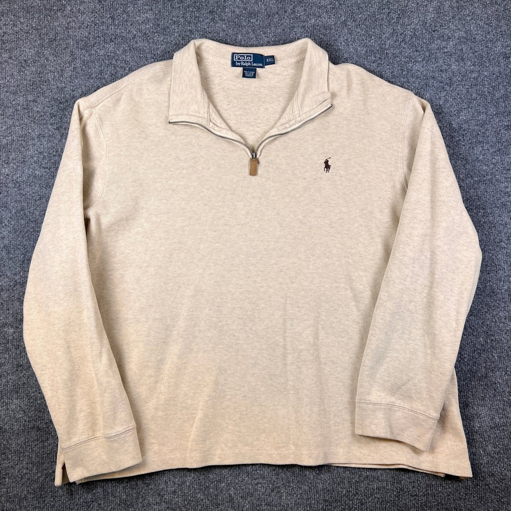 Polo Ralph Lauren 1/4 Zip Pullover Sweater Mens 2XL Coffee Brown Sweatshirt
